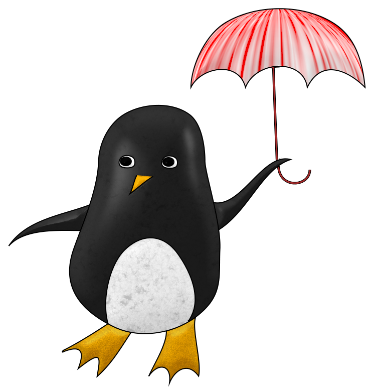 A cartoon penguin holding an umbrella.